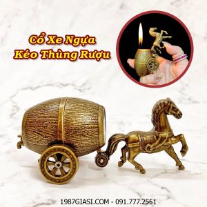 BẬT LỬA HÌNH CỔ XE NGỰA KÉO THÙNG RƯỢU (KIM LOẠI) - (XÀI GAS)