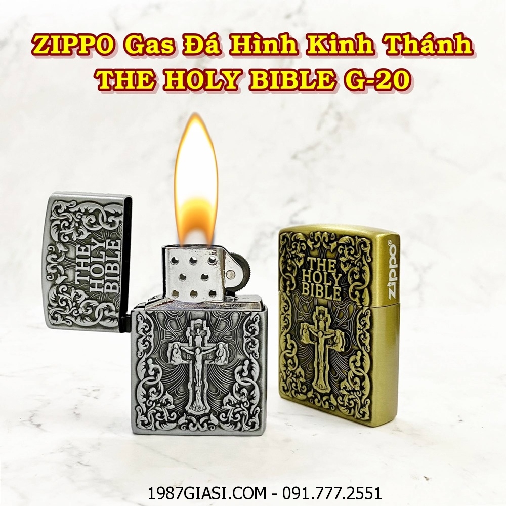 BẬT LỬA ZIPPO GAS ĐÁ HÌNH KINH THÁNH THE HOLY BIBLE G-20 - (XÀI GAS)