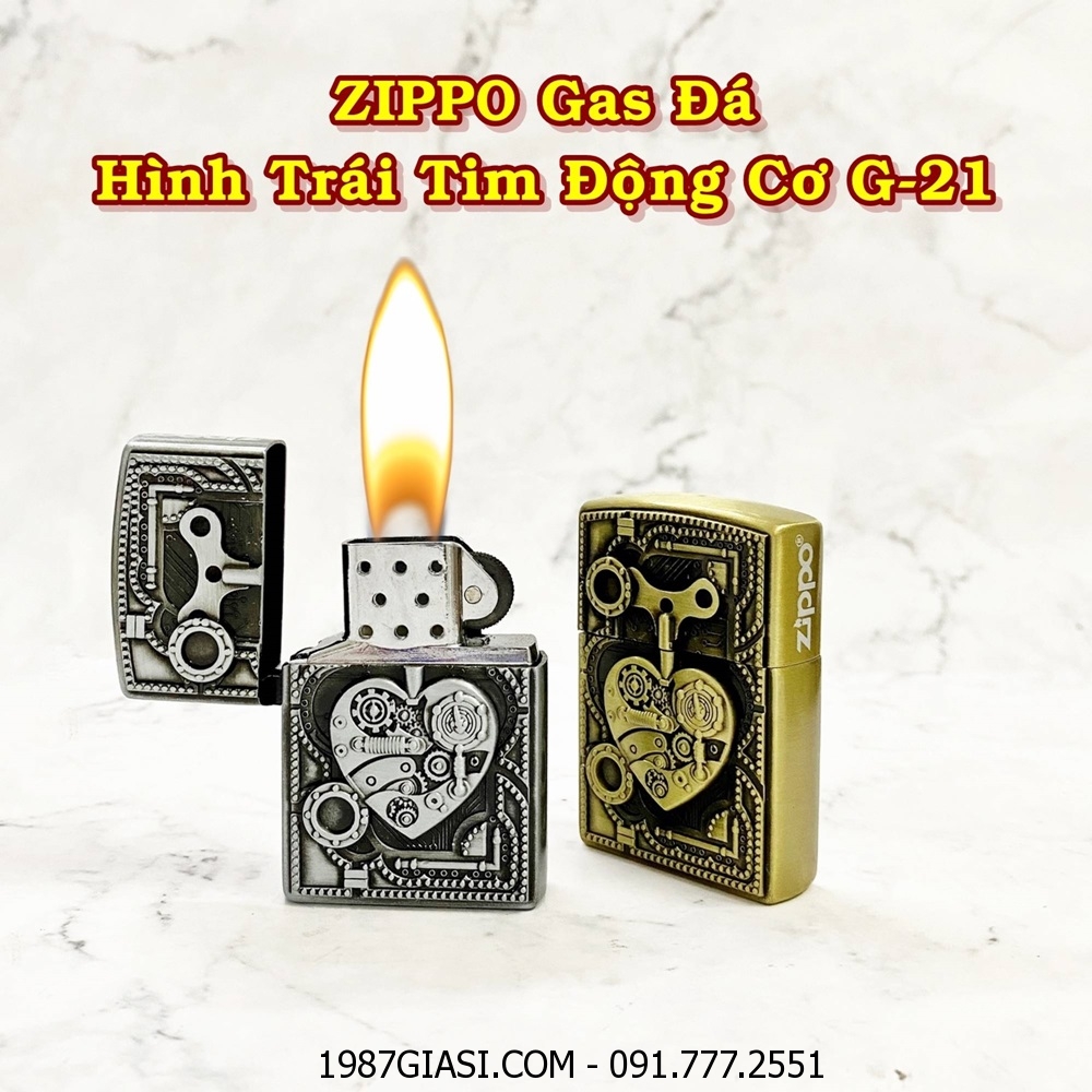 BẬT LỬA ZIPPO GAS ĐÁ HÌNH TRÁI TIM ĐỘNG CƠ G-21 - (XÀI GAS)