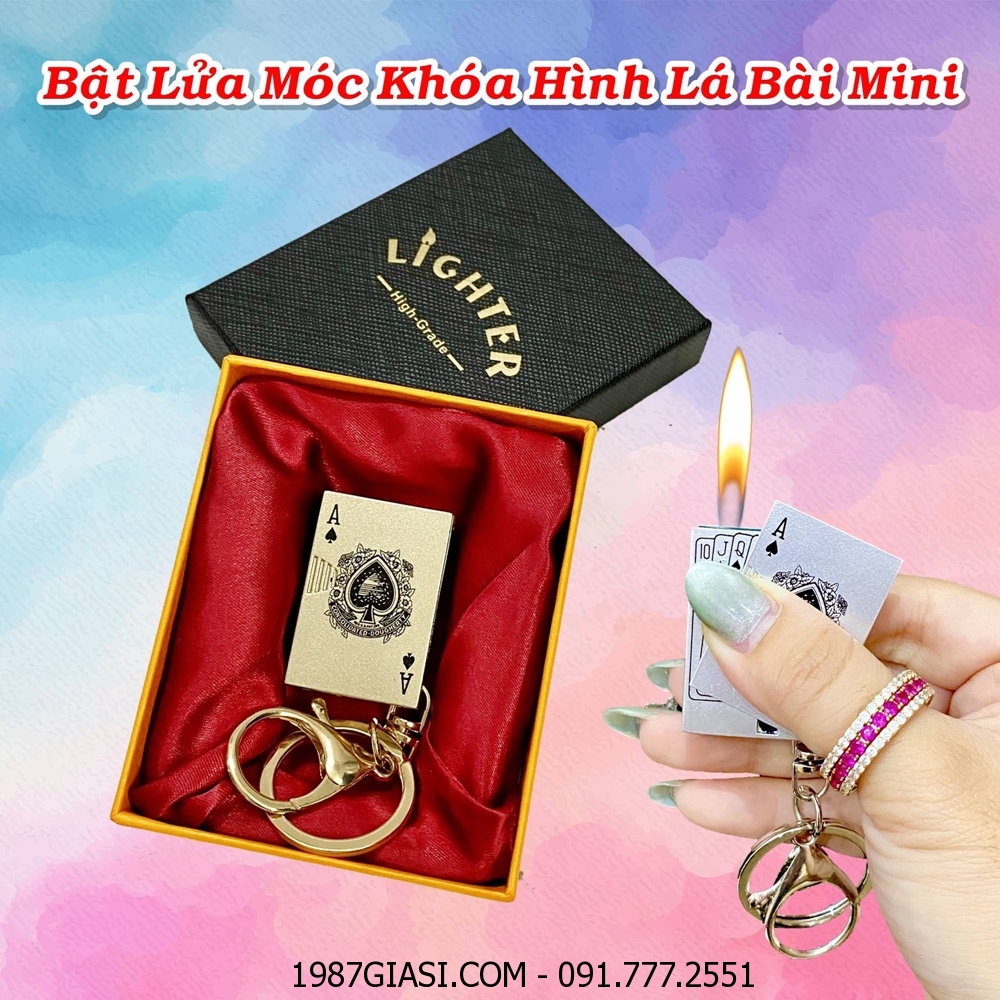 BẬT LỬA MÓC KHÓA HÌNH LÁ BÀI MINI (CÓ HỘP) - (XÀI GAS)