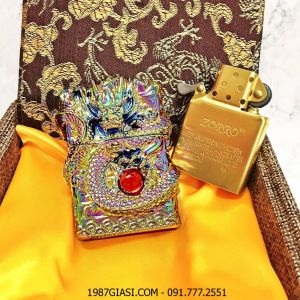 BẬT LỬA ZIPPO ZORRO HÌNH RỒNG NỔI CẨN NGỌC - RUỘT VÀNG (FULLBOX) - (XÀI XĂNG) #7 MÀU