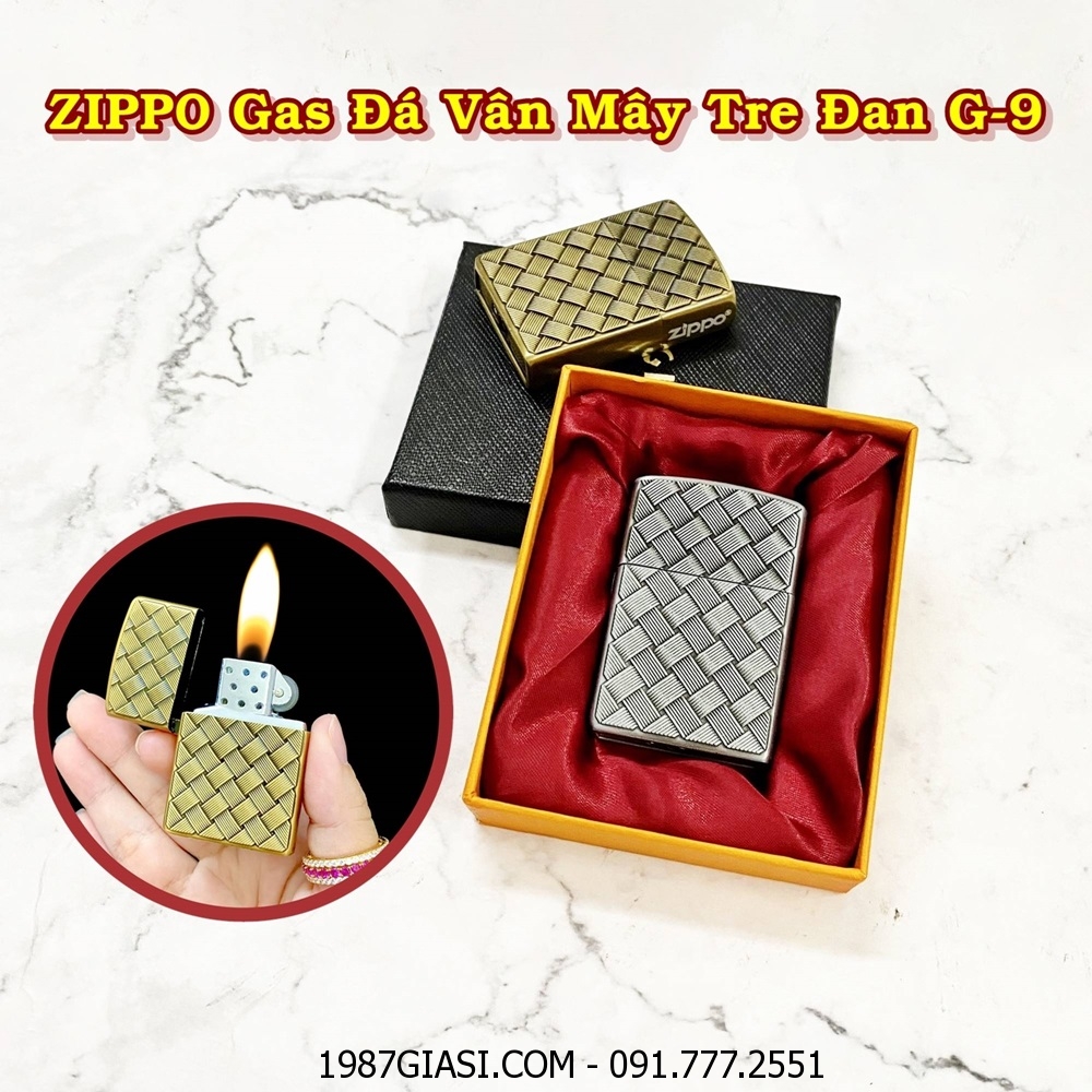 BẬT LỬA ZIPPO GAS ĐÁ VÂN MÂY TRE ĐAN G-9 (CÓ HỘP) - (XÀI GAS)