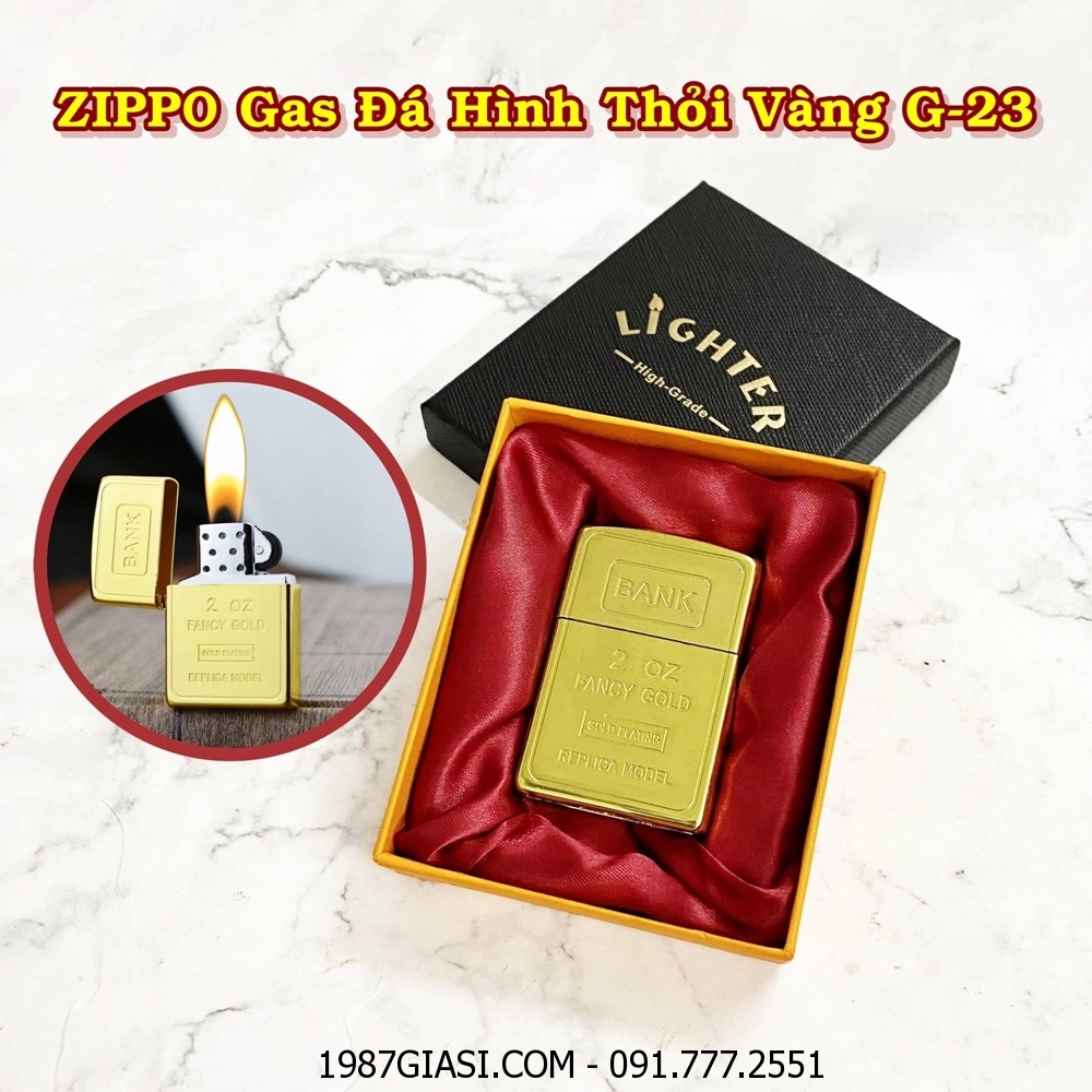 BẬT LỬA ZIPPO GAS ĐÁ HÌNH THỎI VÀNG G-23 (CÓ HỘP) - (XÀI GAS)