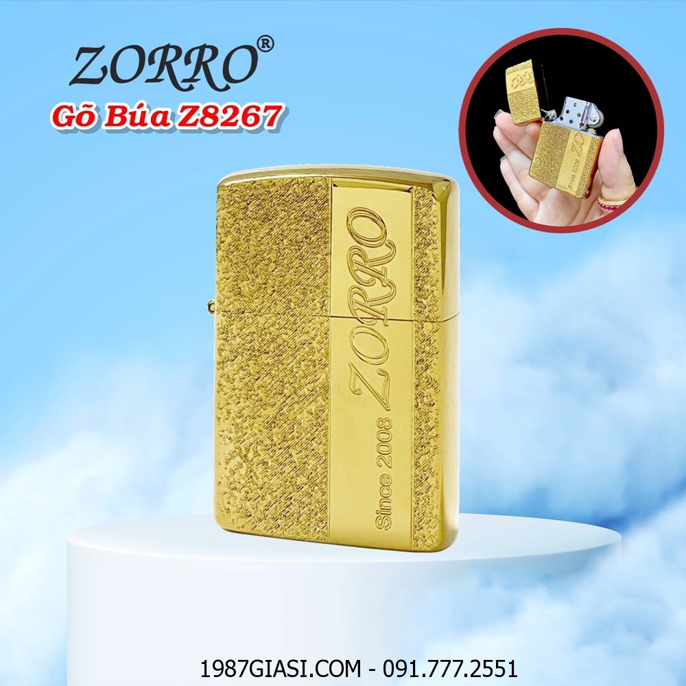 BẬT LỬA ZIPPO ZORRO VÂN GÕ BÚA Z8267 (FULLBOX) - (XÀI XĂNG)