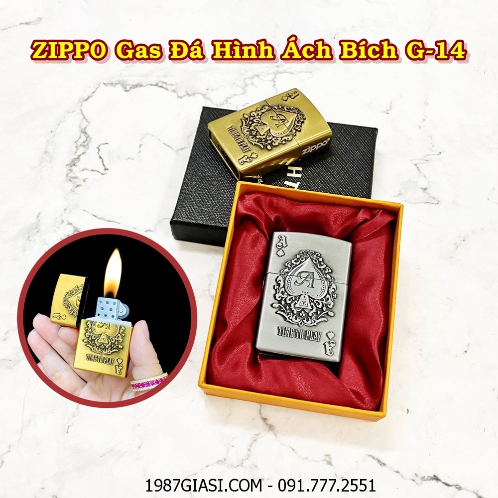 BẬT LỬA ZIPPO GAS ĐÁ HÌNH ÁCH BÍCH G-14 (CÓ HỘP) - (XÀI GAS)