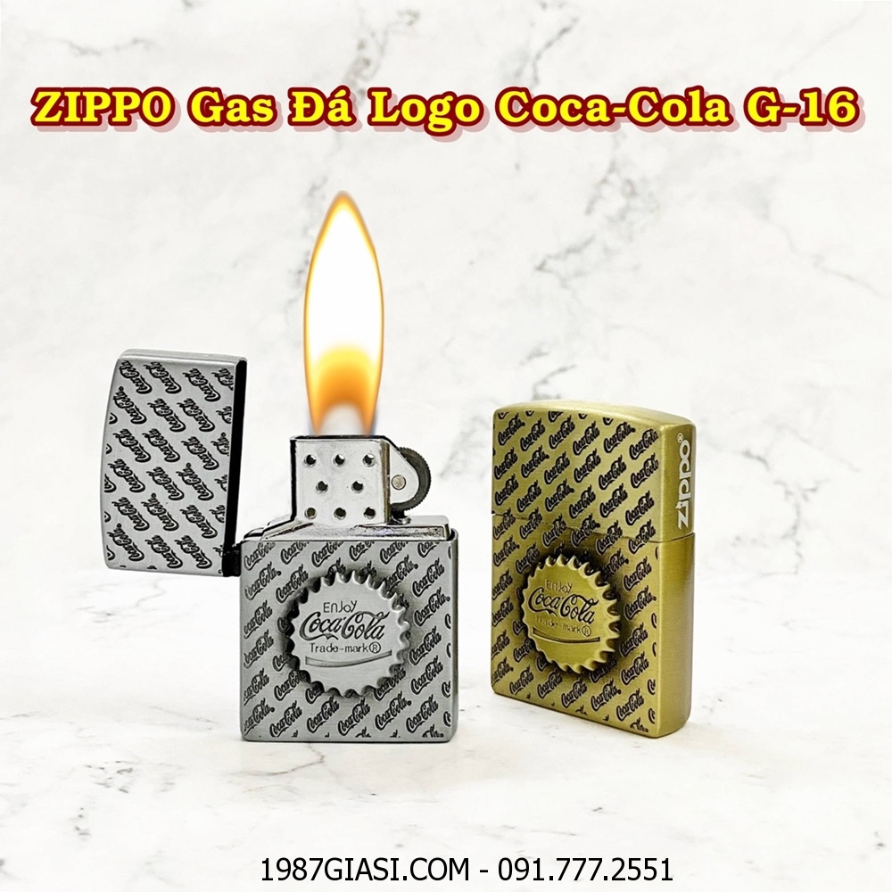 BẬT LỬA ZIPPO GAS ĐÁ LOGO COCA-COLA G-16 - (XÀI GAS)