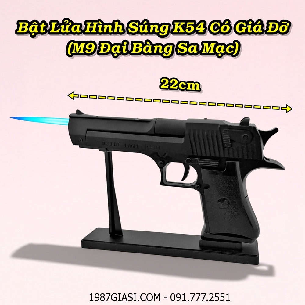 BẬT LỬA HÌNH SÚNG K54 KIM LOẠI CÓ GIÁ ĐỠ (M9 ĐẠI BÀNG SA MẠC) FULLBOX (SIZE: 22CM) (BẬT LỬA ĐỂ BÀN) - (XÀI GAS) #ĐEN NHÁM