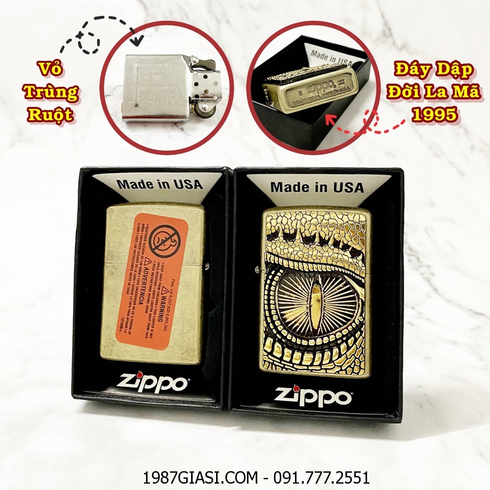 BẬT LỬA ZIPPO MỸ LIMITED EDITION HÌNH MẮT RỒNG - ĐỜI LA MÃ 1995 - RUỘT USA (CÓ TEM ĐỎ) - (XÀI XĂNG) #VÀNG