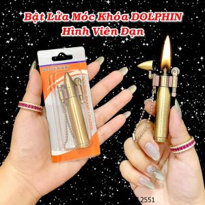 BẬT LỬA MÓC KHÓA DOLPHIN XĂNG ĐÁ CỔ HÌNH VIÊN ĐẠN (KIM LOẠI) - (XÀI XĂNG)