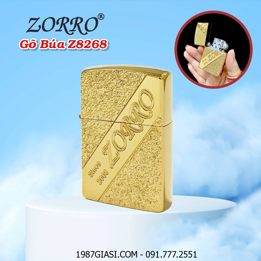 BẬT LỬA ZIPPO ZORRO VÂN GÕ BÚA Z8268 (FULLBOX) - (XÀI XĂNG)