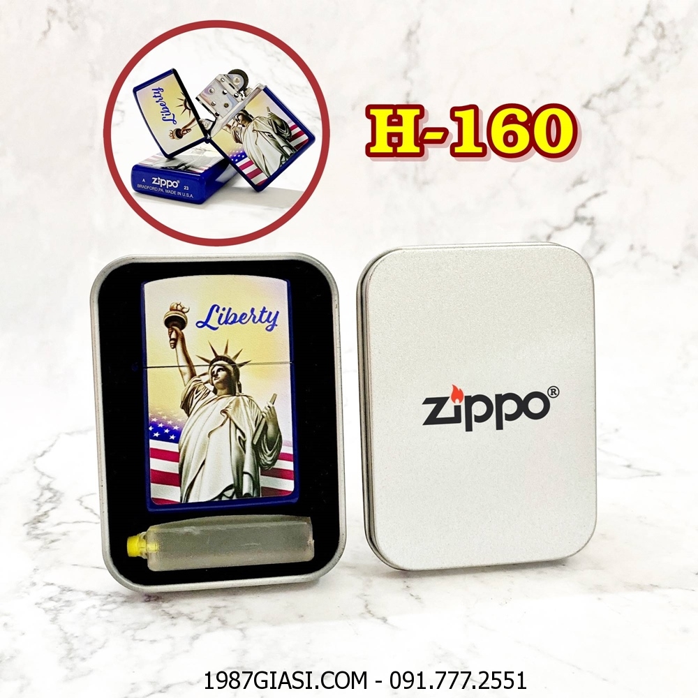 BẬT LỬA ZIPPO SƠN TĨNH ĐIỆN 2 MẶT HÌNH NỮ THẦN TỰ DO (CÓ MỘC ĐÁY) (HỘP THIẾC KÈM XĂNG) H-160