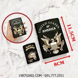 BẬT LỬA ZIPPO KHỔNG LỒ ĐEN NHÁM HÌNH ĐẠI BÀNG NƯỚC MỸ "HỢP CHỦNG QUỐC HOA KỲ" (SIZE: 8CM X 11,5CM) NẶNG: 500GAM - (XÀI XĂNG)