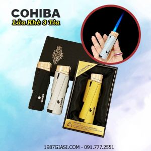 BẬT LỬA KHÈ 3 TIA COHIBA 153 (GAS ĐÁ RÃNH TAY) - KHÈ XÌ GÀ (CIGAR) (CÓ HỘP) - (XÀI GAS)