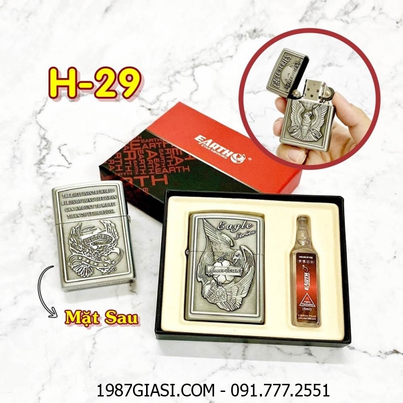 BÂT LỬA ZIPPO AMERICAN 2 MẶT HÌNH NỔI (CÓ HỘP VÀ XĂNG) H-29