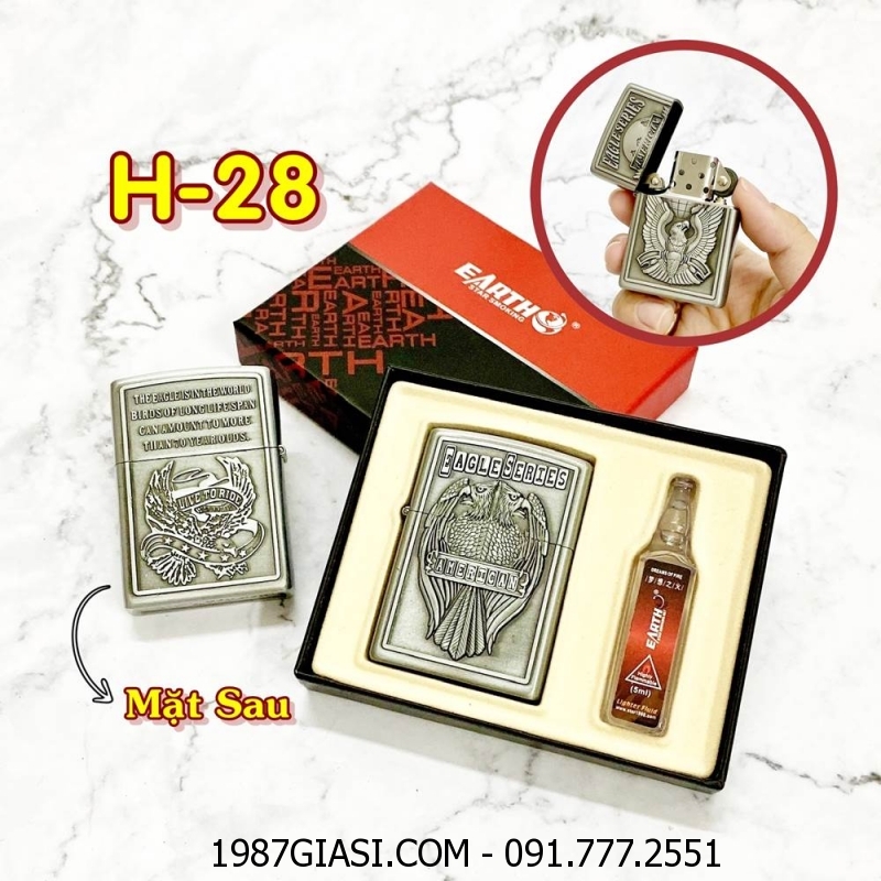 BÂT LỬA ZIPPO AMERICAN 2 MẶT HÌNH NỔI (CÓ HỘP VÀ XĂNG) H-28