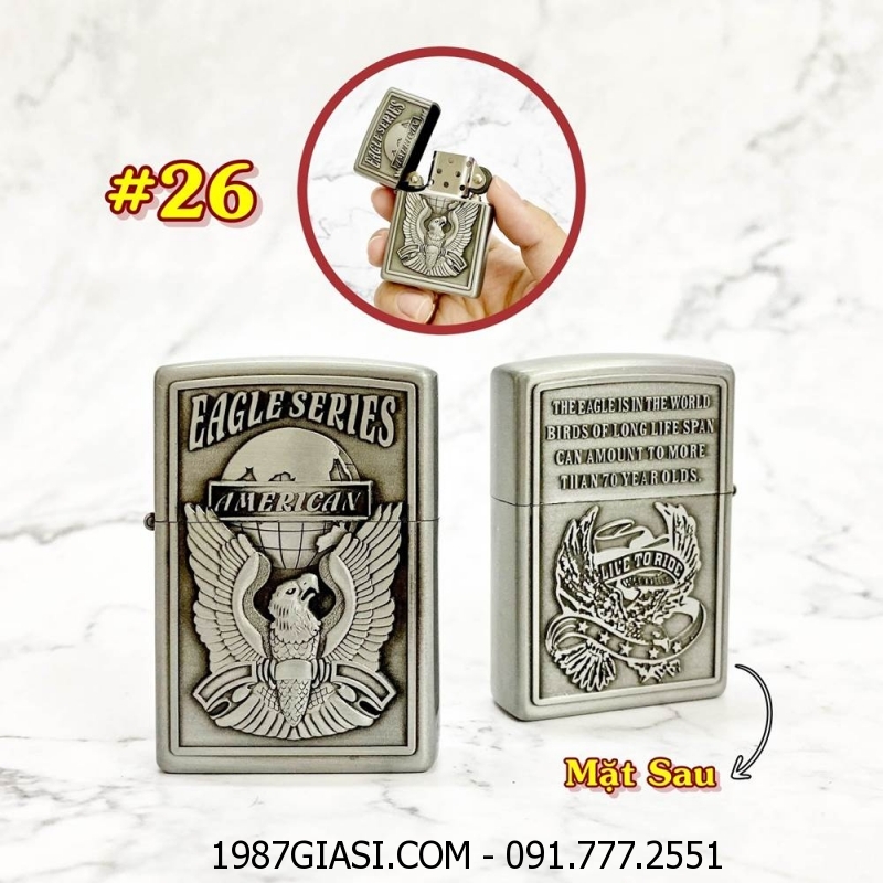 BÂT LỬA ZIPPO AMERICAN 2 MẶT HÌNH NỔI - (XÀI XĂNG) #26