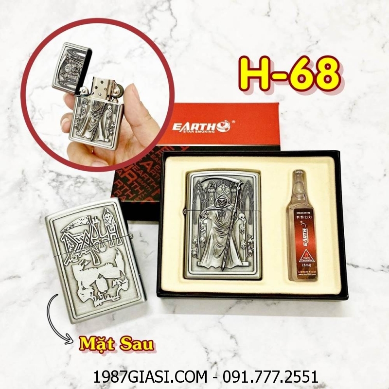 BÂT LỬA ZIPPO TỬ THẦN 2 MẶT HÌNH NỔI (CÓ HỘP VÀ XĂNG) H-68