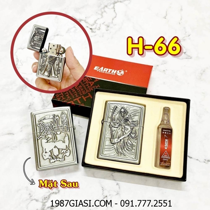 BÂT LỬA ZIPPO TỬ THẦN 2 MẶT HÌNH NỔI (CÓ HỘP VÀ XĂNG) H-66