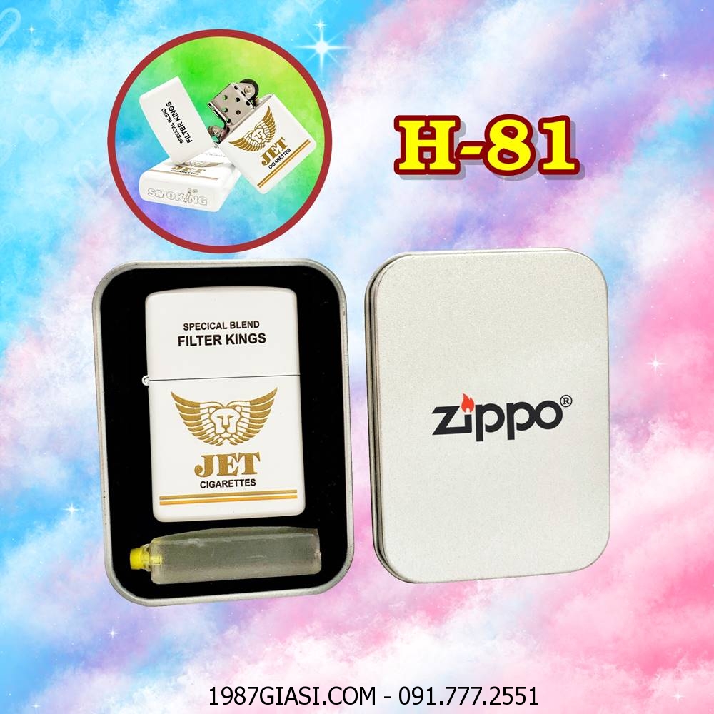 BẬT LỬA ZIPPO SƠN TĨNH ĐIỆN 2 MẶT HÌNH GÓI THUỐC LÁ JET (HỘP THIẾC KÈM XĂNG) H-81