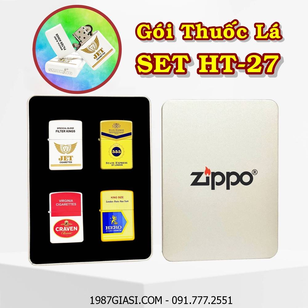 BỘ 4 BẬT LỬA ZIPPO SƠN TĨNH ĐIỆN 2 MẶT HÌNH GÓI THUỐC LÁ CÁC KIỂU \