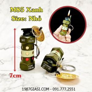 BẬT LỬA MÓC KHÓA HÌNH TRÁI LỰU ĐẠN M85 XANH (SIZE NHỎ) - (XÀI GAS)