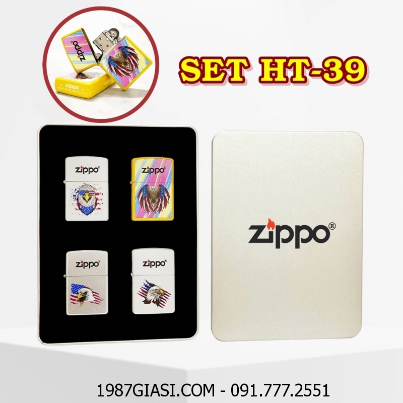 BỘ 4 BẬT LỬA ZIPPO SƠN TĨNH ĐIỆN 2 MẶT HÌNH ĐẠI BÀNG CỜ MỸ CÁC KIỂU (CÓ MỘC ĐÁY) (HỘP THIẾC) - (XÀI XĂNG) #SET HT-39