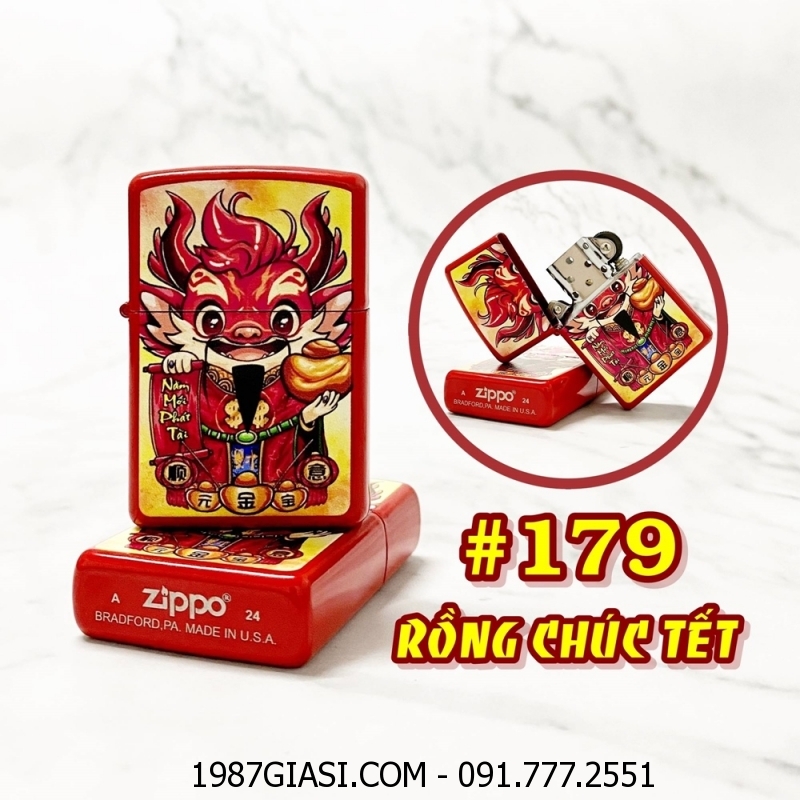 BẬT LỬA ZIPPO SƠN TĨNH ĐIỆN 2 MẶT HÌNH RỒNG CHÚC TẾT (CÓ MỘC ĐÁY) (XÀI XĂNG) #179