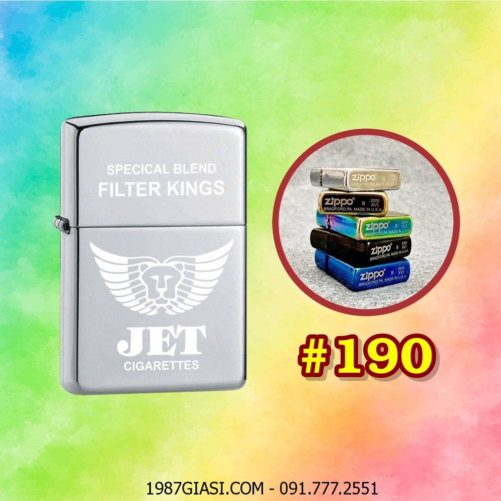 BẬT LỬA ZIPPO TRƠN BÓNG HÌNH GÓI THUỐC LÁ JET (CÓ MỘC ĐÁY) - (XÀI XĂNG) #190 BẠC