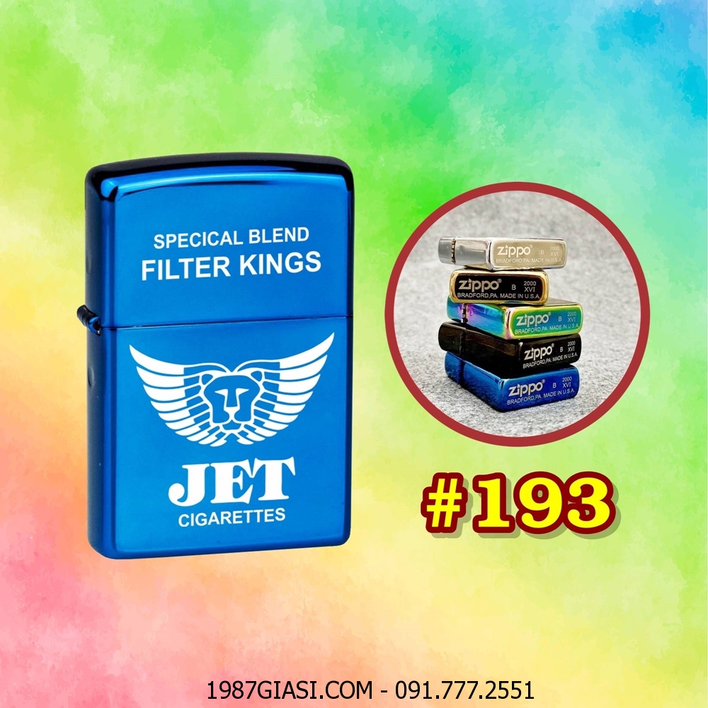 BẬT LỬA ZIPPO TRƠN BÓNG HÌNH GÓI THUỐC LÁ JET (CÓ MỘC ĐÁY) - (XÀI XĂNG) #193 XANH