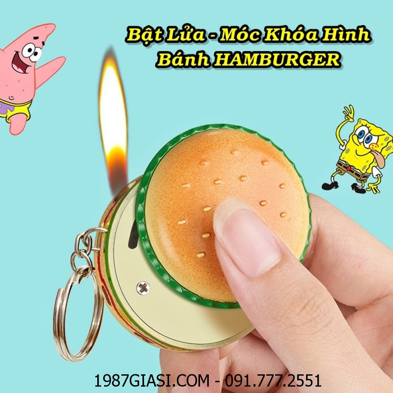 BẬT LỬA MÓC KHÓA HÌNH BÁNH HAMBURGER (FULLBOX) - (XÀI GAS)