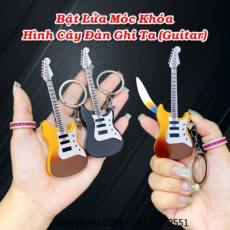 BẬT LỬA MÓC KHÓA HÌNH CÂY ĐÀN GHI TA (ĐÀN GUITAR) (KIM LOẠI) - (XÀI GAS)