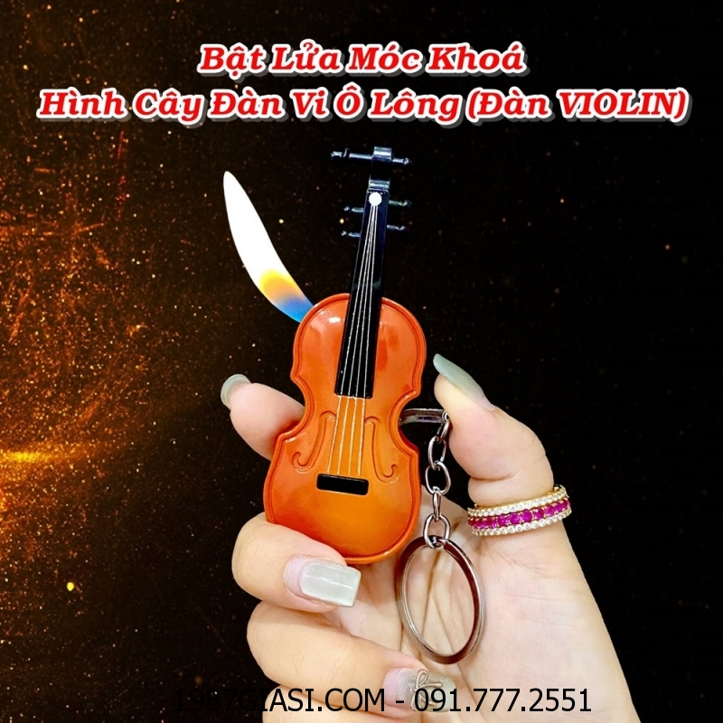 BẬT LỬA MÓC KHÓA HÌNH CÂY ĐÀN VI Ô LÔNG (ĐÀN VIOLIN) (KIM LOẠI) - (XÀI GAS)