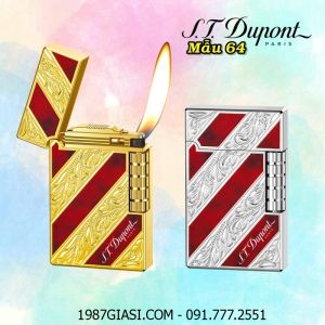 BẬT LỬA DUPONT SƠN MÀI PHỦ BÓNG HOA VĂN XÉO 2 MẶT MÀU ĐỎ M-64 (S.T. DUPONT) - (XÀI GAS)