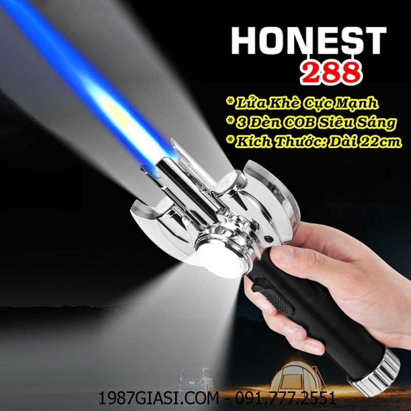 KIẾM LỬA HONEST 288 TỰ VỆ - BẬT LỬA KHÈ HONEST 288 LỬA KHÈ CỰC MẠNH (CÓ 3 ĐÈN SIÊU SÁNG) (KIM LOẠI) FULLBOX - (XÀI GAS + SẠC PIN)