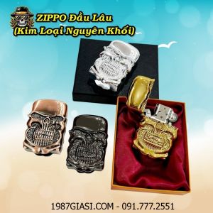 BẬT LỬA ZIPPO ĐẦU LÂU (KIM LOẠI NGUYÊN KHỐI) (CÓ HỘP) - (XÀI XĂNG)