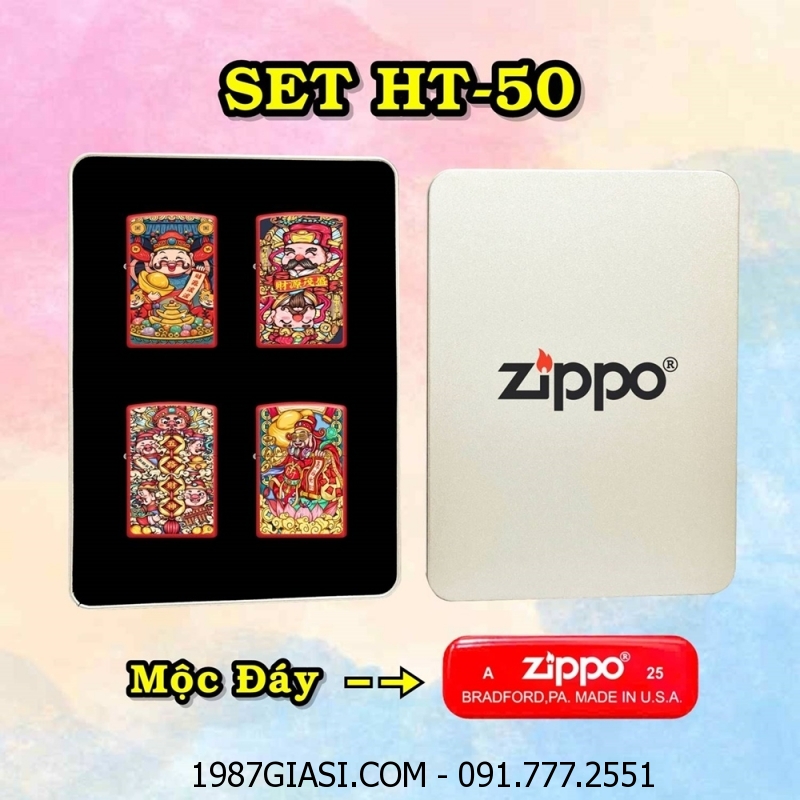 BẬT LỬA ZIPPO SƠN TĨNH ĐIỆN 2 MẶT HÌNH THẦN TÀI CÁC KIỂU (CÓ MỘC ĐÁY) (HỘP THIẾC) - (XÀI XĂNG) #SET HT-50