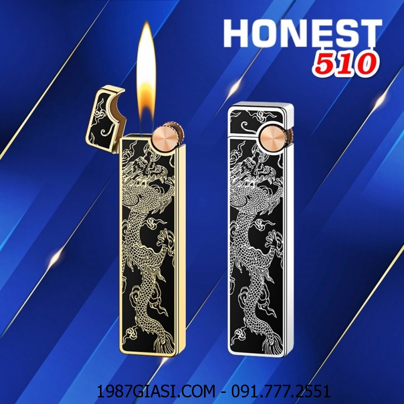 BẬT LỬA GAS ĐÁ THANH DÀI SƠN MÀI PHỦ BÓNG HÌNH RỒNG HONEST 510 - (XÀI GAS)