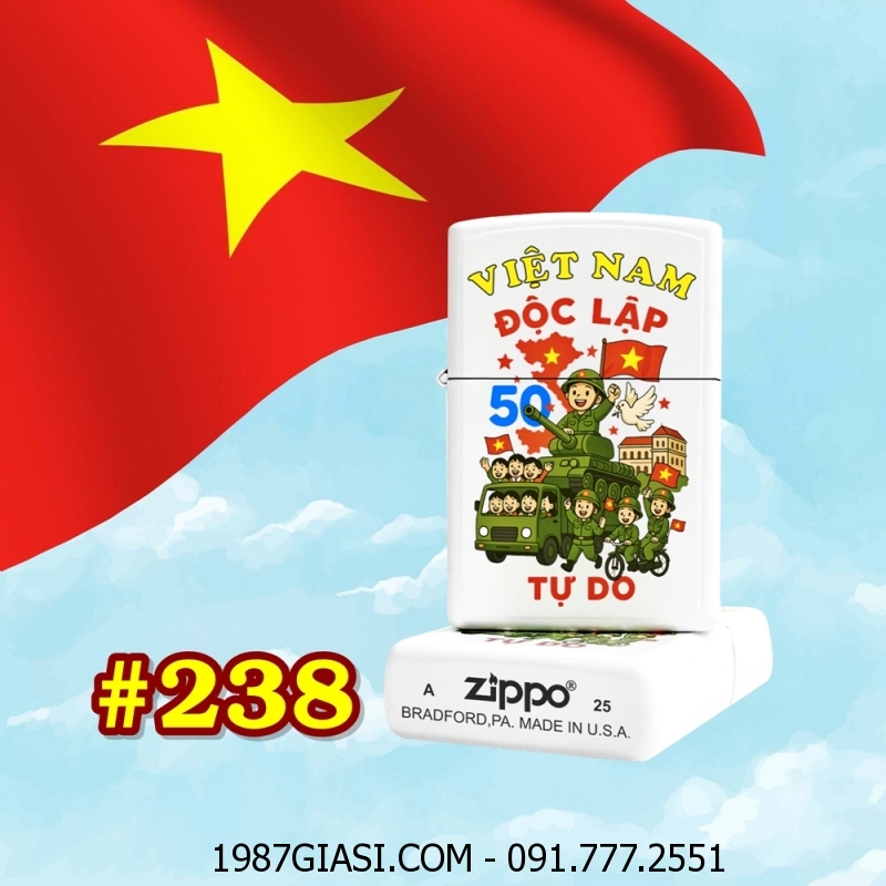BẬT LỬA ZIPPO SƠN TĨNH ĐIỆN HÌNH KỶ NIỆM 50 NĂM NGÀY GIẢI PHÓNG MIỀN NAM THỐNG NHẤT ĐẤT NƯỚC VIỆT NAM (30/4/1975 - 30/4/2025) (CÓ MỘC ĐÁY) - (XÀI XĂNG) #238