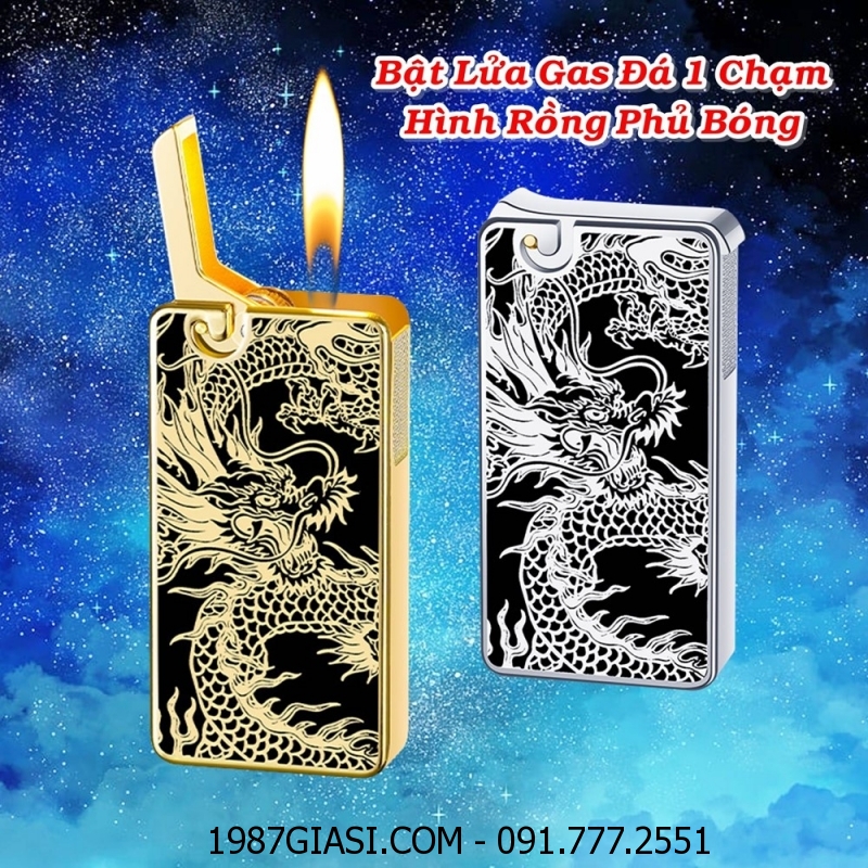 BẬT LỬA GAS ĐÁ 1 CHẠM HÌNH RỒNG PHỦ BÓNG - (XÀI GAS)
