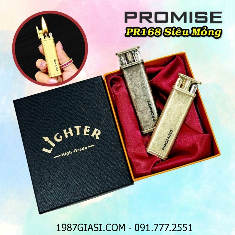 BẬT LỬA XĂNG ĐÁ PROMISE PR168 SIÊU MỎNG (CÓ HỘP) - (XÀI XĂNG)
