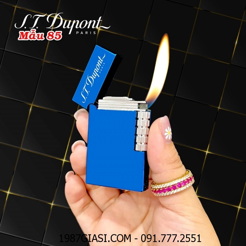BẬT LỬA DUPONT TRƠN BÓNG MÀU XANH DƯƠNG M-85 (S.T. DUPONT) - (XÀI GAS)