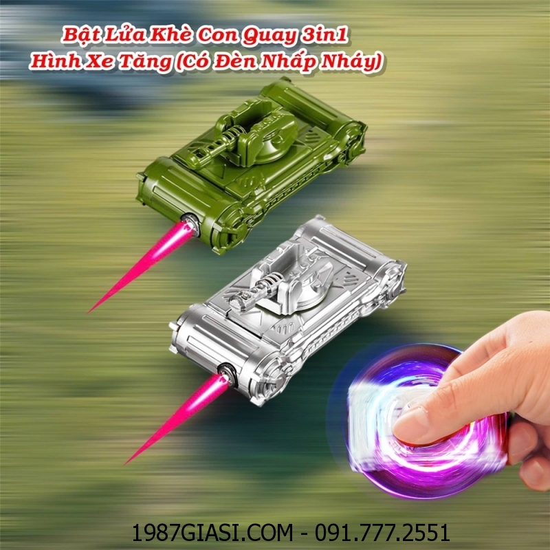 BẬT LỬA KHÈ CON QUAY 3IN1 HÌNH XE TĂNG (CÓ ĐÈN NHẤP NHÁY) - (XÀI GAS)