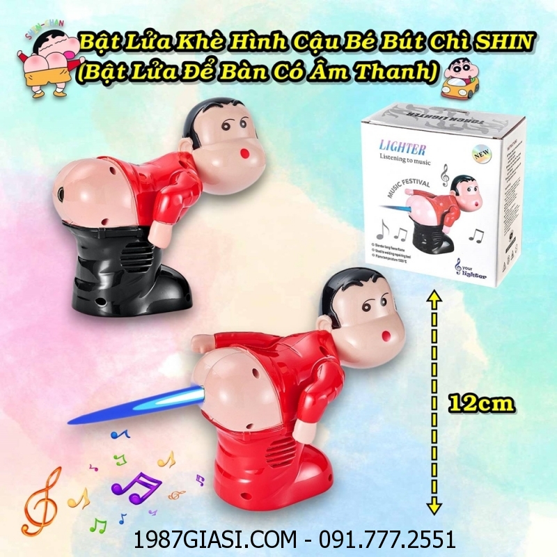 BẬT LỬA KHÈ HÌNH CẬU BÉ BÚT CHÌ SHIN CÓ ÂM THANH (BẬT LỬA ĐỂ BÀN) (FULLBOX) - (XÀI GAS)
