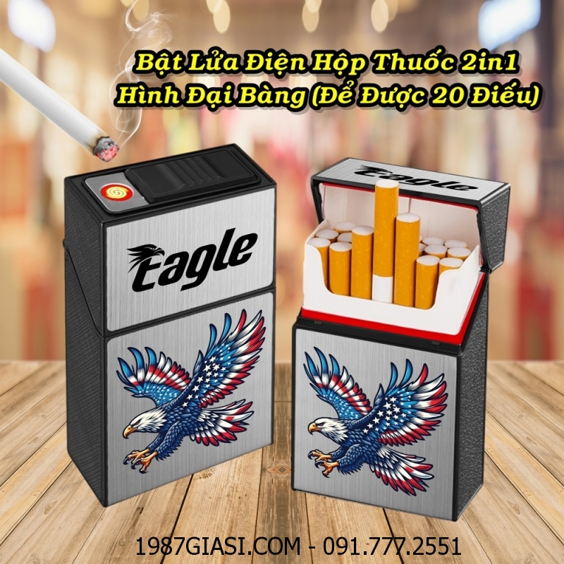 BẬT LỬA ĐIỆN HỘP THUỐC 2IN1 HÌNH ĐẠI BÀNG (ĐỂ ĐƯỢC 20 ĐIẾU) (FULLBOX) - (SẠC ĐIỆN)