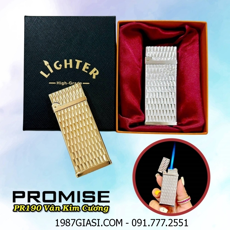 BẬT LỬA KHÈ PROMISE PR190 VÂN KIM CƯƠNG (GAS ĐÁ RÃNH TAY) (CÓ HỘP) - (XÀI GAS)