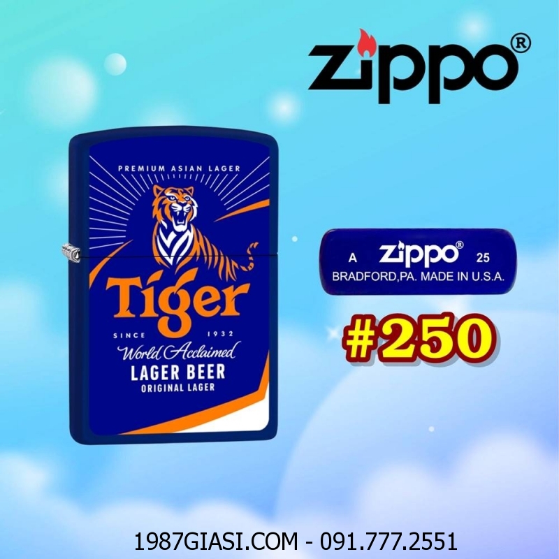 BẬT LỬA ZIPPO SƠN TĨNH ĐIỆN 2 MẶT HÌNH LOGO BIA TIGER (CÓ MỘC ĐÁY) - (XÀI XĂNG) #250