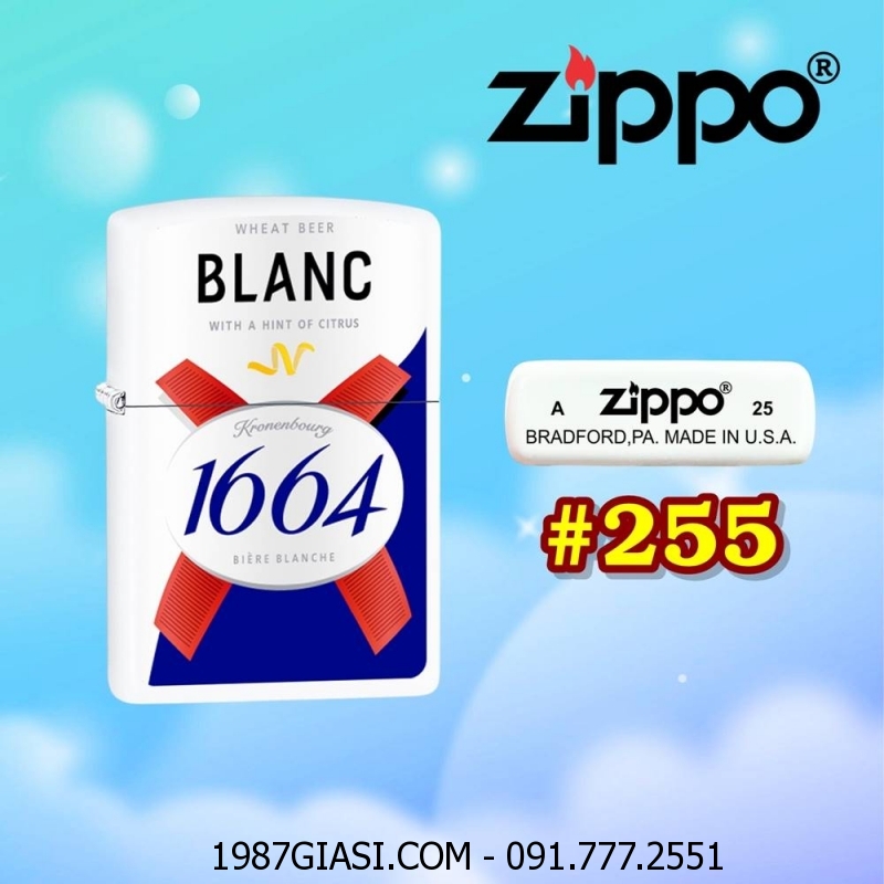 BẬT LỬA ZIPPO SƠN TĨNH ĐIỆN 2 MẶT HÌNH LOGO BIA 1664 BLANC (CÓ MỘC ĐÁY) - (XÀI XĂNG) #255