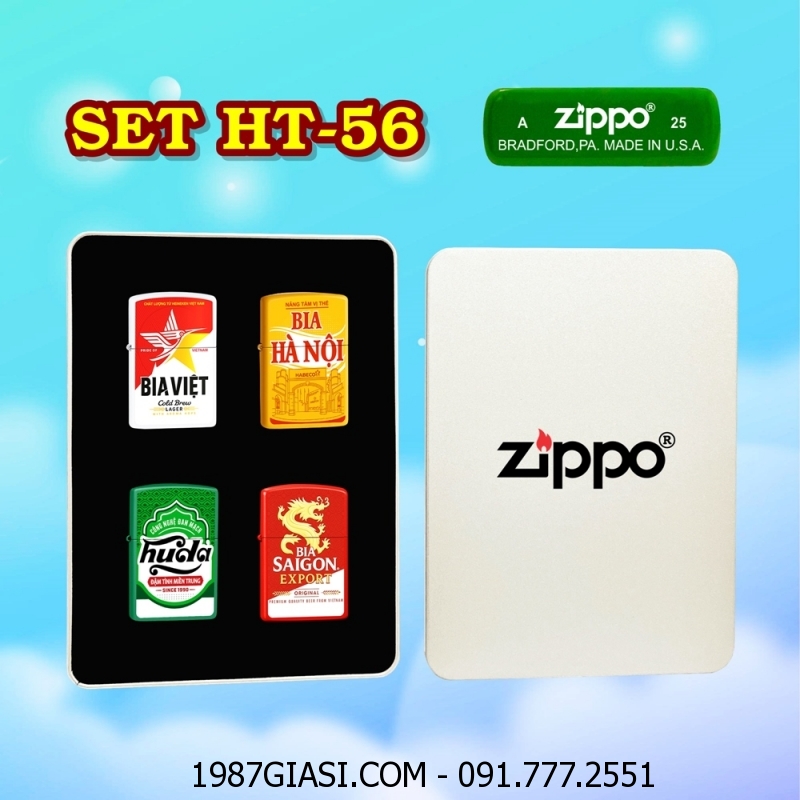 BỘ 4 BẬT LỬA ZIPPO SƠN TĨNH ĐIỆN 2 MẶT HÌNH LOGO BIA CÁC KIỂU (CÓ MỘC ĐÁY) (HỘP THIẾC) - (XÀI XĂNG) #SET HT-56