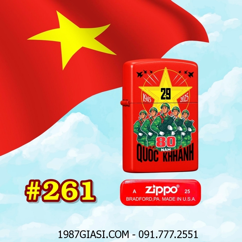 BẬT LỬA ZIPPO SƠN TĨNH ĐIỆN HÌNH KỶ NIỆM 80 NĂM QUỐC KHÁNH VIỆT NAM (2/9/1945 - 2/9/2025) (CÓ MỘC ĐÁY) - (XÀI XĂNG) #261