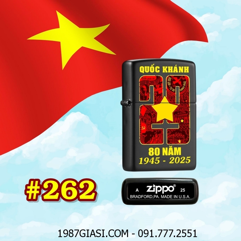 BẬT LỬA ZIPPO SƠN TĨNH ĐIỆN HÌNH KỶ NIỆM 80 NĂM QUỐC KHÁNH VIỆT NAM (2/9/1945 - 2/9/2025) (CÓ MỘC ĐÁY) - (XÀI XĂNG) #262